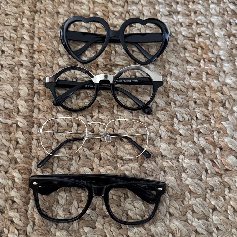 Nerd glasses nerd costume heart glasses 70s bundle of glasses frames set of 4